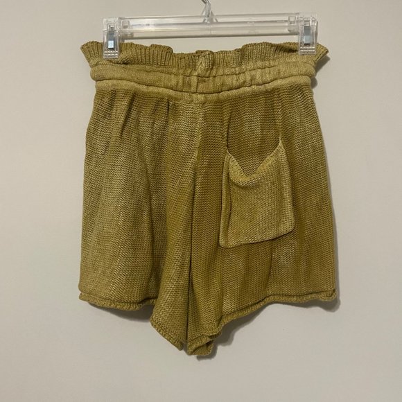 Free People Size XS Yellow Knit High Waist Drawstring Shorts Stretch - Picture 2 of 4